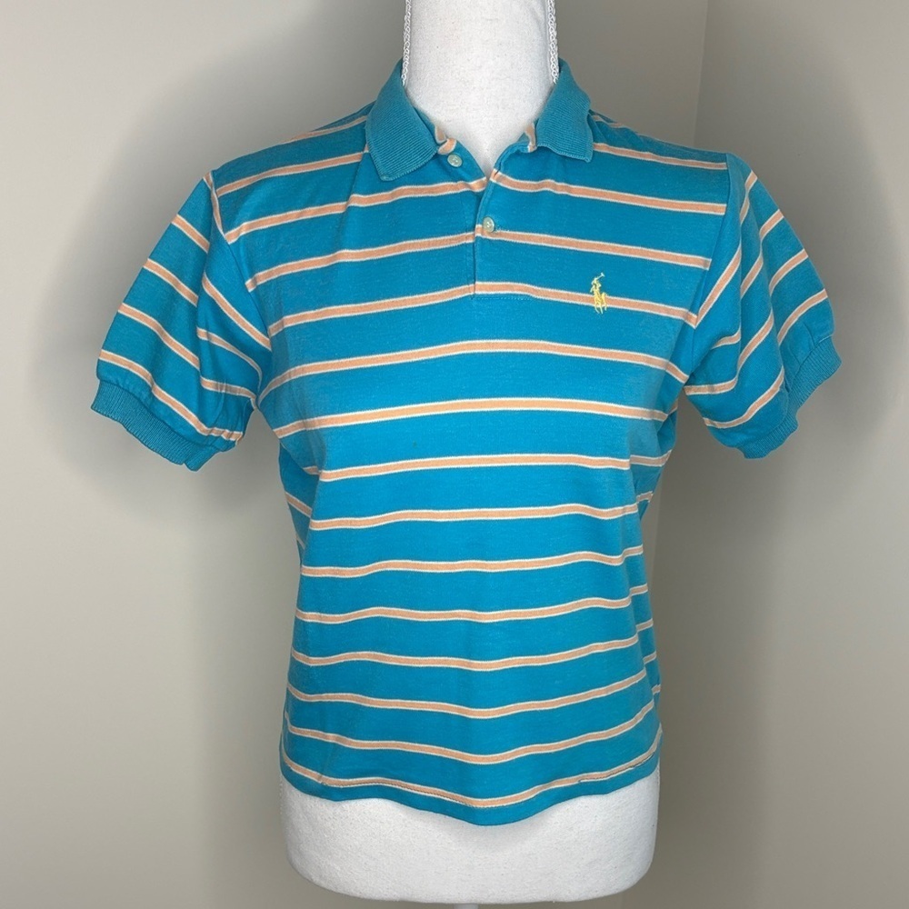Vintage Ralph Lauren Teal and Peach Polo Shirt. Child’s 18. Y2K